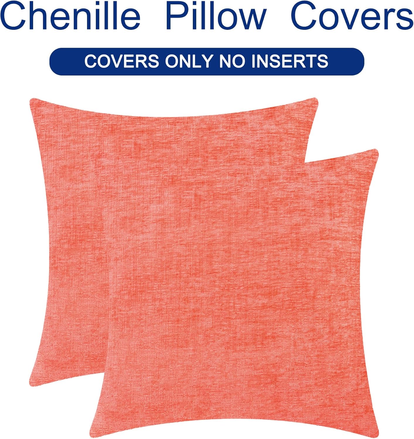 CaliTime Throw Pillow Covers Decorative 24 X 24 Inches Pack of 2 Cozy Chenille Cushion Cases for Couch Sofa Bed Living Room Home Living Coral