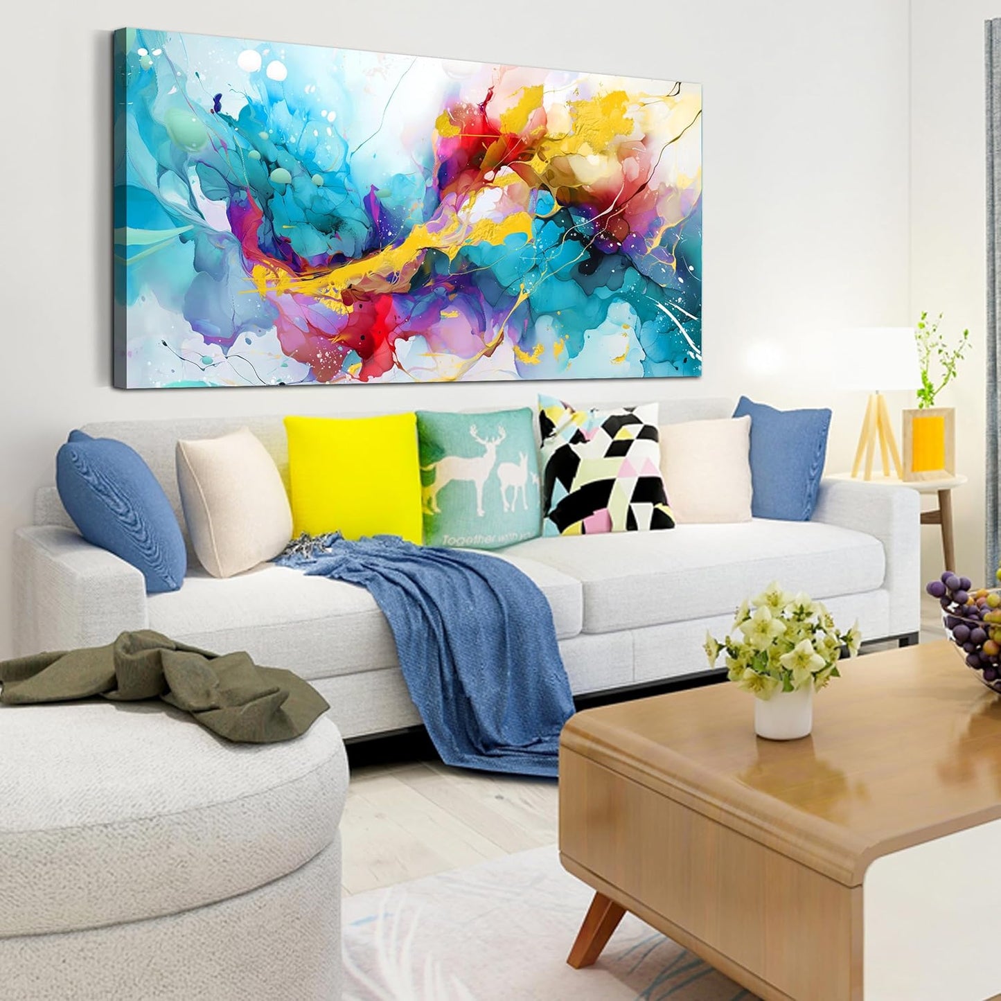LAOTOART Abstract Canvas Wall-Art for Living Room - Colorful Wall Art Bedroom Office Artwork Wall Decor Ready to Hang Size 24" x 48"