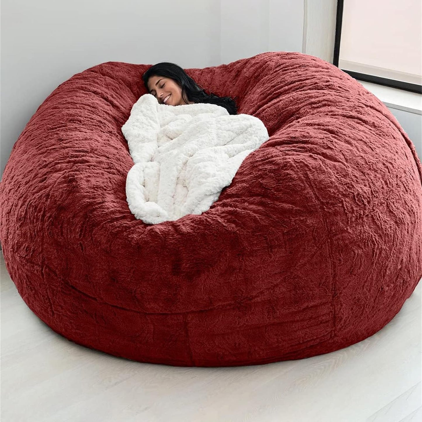 Big Huge Giant Bean Bag Chair for Adults, (No Filler) Bean Bag Chairs in Multiple Sizes and Colors Giant Foam-Filling Required- Machine Washable Covers, Double Stitched Seams (Burgundy,7FT)