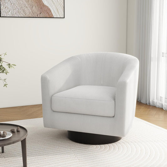 Swivel Barrel Accent Chair, Modern Round Corduroy Fabric Arm Chair for Living Room, Bedroom, Comfy Club Reading Chairs for Adults (Corduroy Beige, Set of 1)