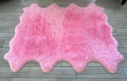 LAMBZY Faux Sheepskin Super Soft Hypoallergenic Free Shape Silky Shag Rug, Luxury Shaggy Plush Carpet for Bedrooms Living Kids Room Sofa Rugs (Pink, Octo 8 Pelts 6'x8')