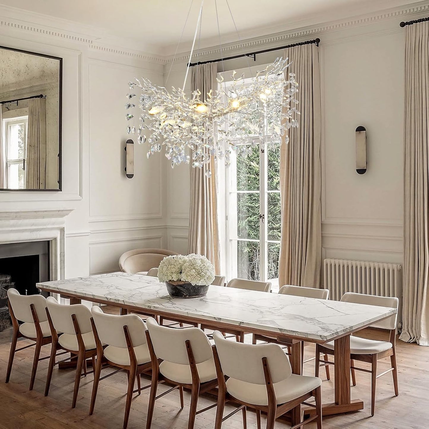 Modern Crystal Silver Chandelier, 36" Large Rectangular Oval Tree Branch Crystal Chandeliers for Dining Room,16-Light Flush Mount K9 Crystal Chandeliers, for Kitchen Island,Dining Room