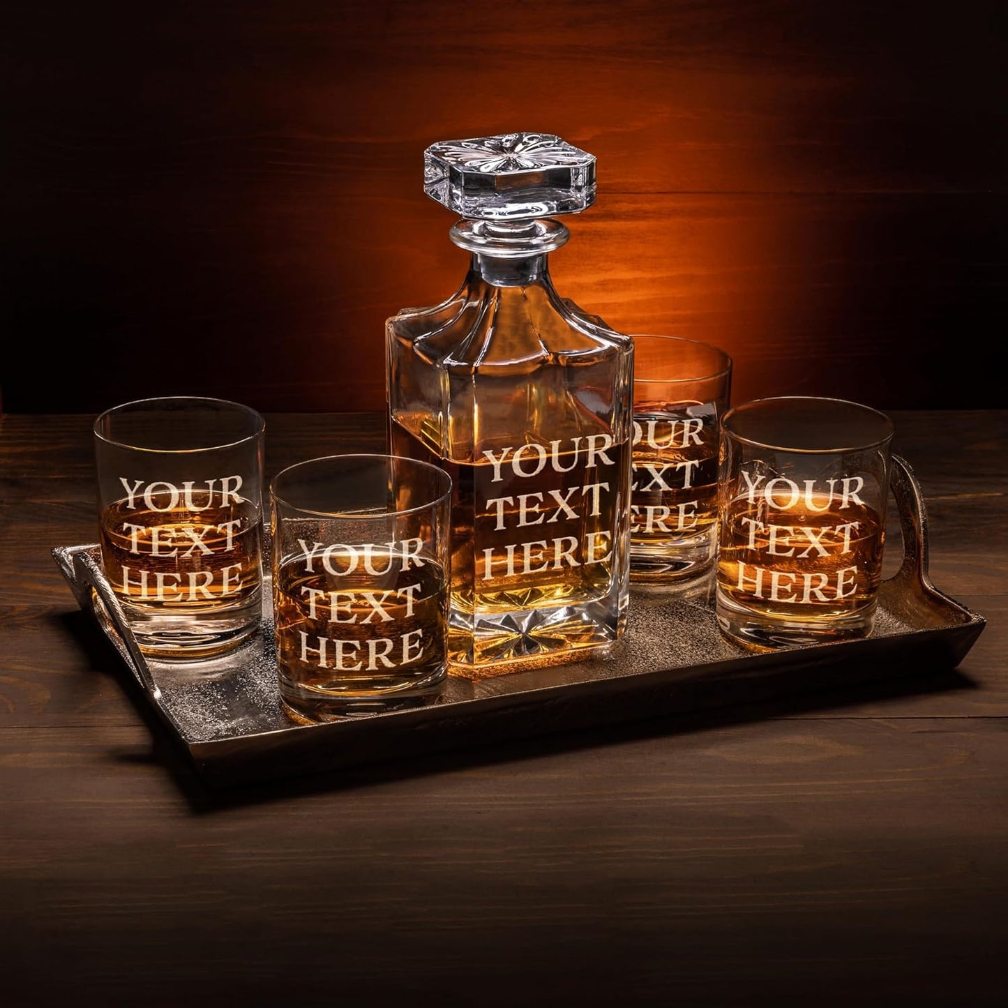 Gifts Inscribed Personalized Whiskey Decanter Set - Engraved Whiskey Decanter Bottle & Set of 4 Custom Drinking Glasses Laser Etched - Customized Whiskey Gift for Wedding, Anniversary, Birthday, Dad