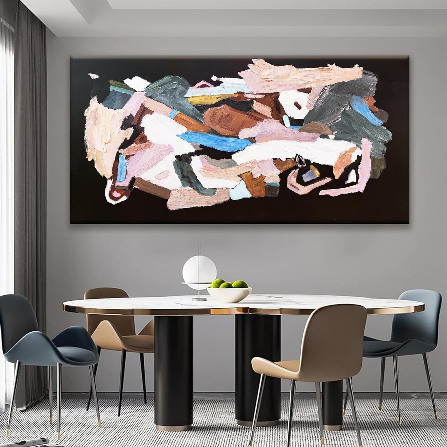 TAIJXAGSG Large Black Abstract Wall Art For Living Room Decor Grunge Room Canvas Art Wall Decor 29" X 58" Painting Colorful Wall Art Line Art For Bedroom Home Office Dining Room Wall Decorations