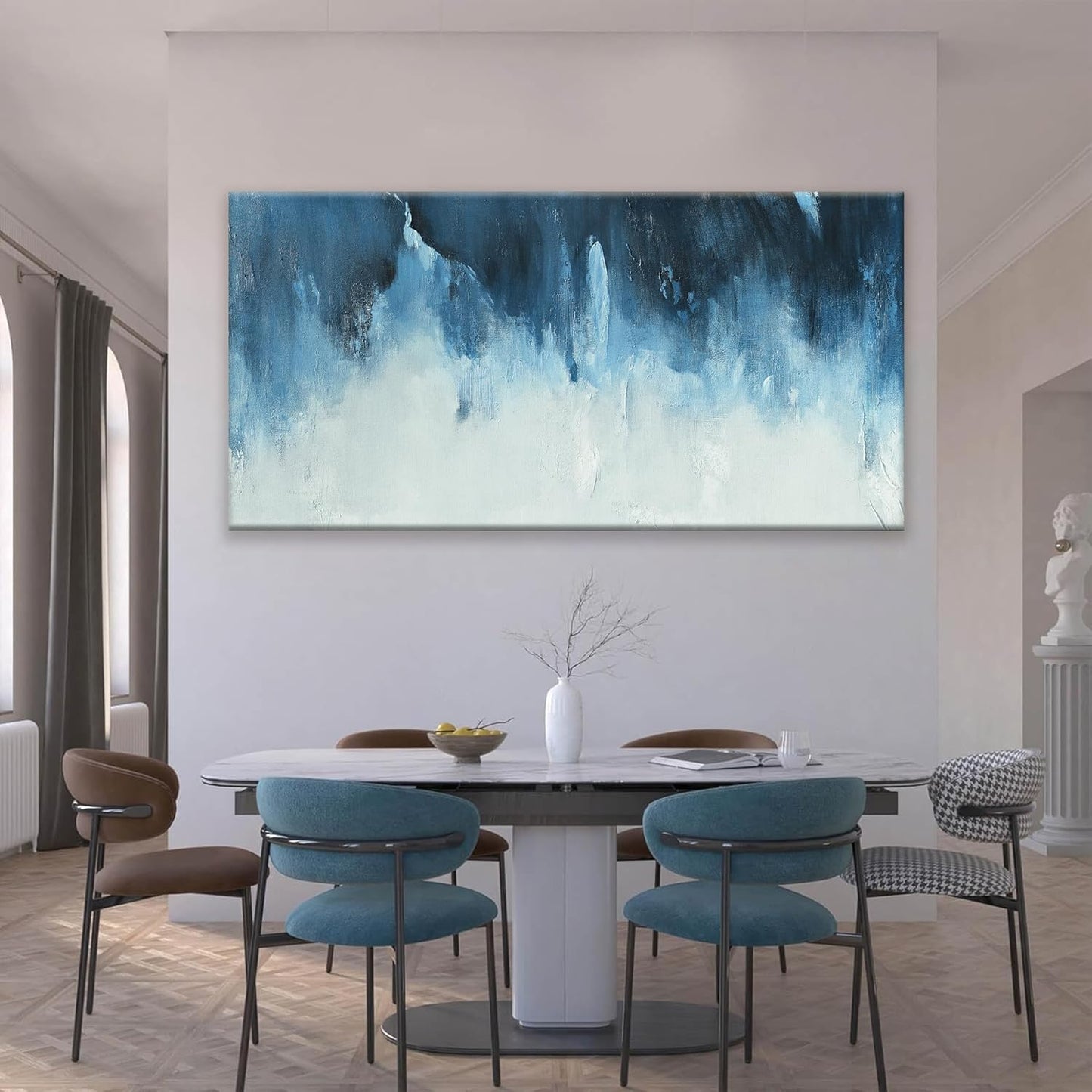 Canvas Wall Art Decor Large Wall Art Pictures For Living Room Abstract Art Work Decoration White Blue Wall Art Decor Abstract Wall Art Paintings Prints for Bedroom Office Kitchen Wall Decor 29" x 58"