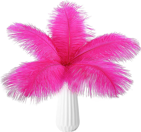 THARAHT Hot Pink Ostrich Feathers 24pcs Natural Bulk 10-12Inch 25cm-30cm for Crafts Wedding Party Centerpieces Easter Gatsbi and Home Decoration Feathers