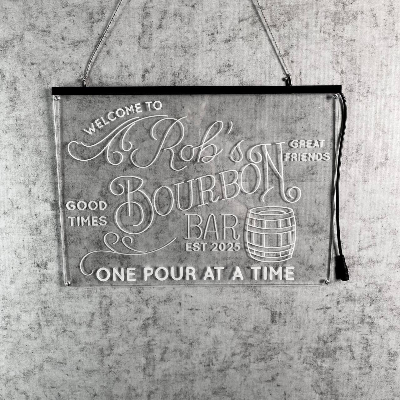 Personalized Bourbon Bar Signs with Your Name for home wall light up with personalized pub name, man cave accessories, beer themed neon customizable lighted sign