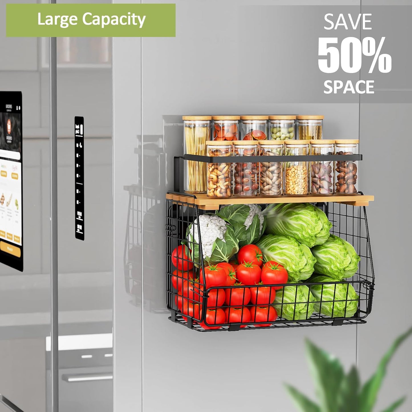 Magnetic Shelf for Fridge: Fruit Potato and Onion Storage Bin - Magnetic Spice Rack for Refrigerator & Kitchen Counter - Pantry Organizers and Storage