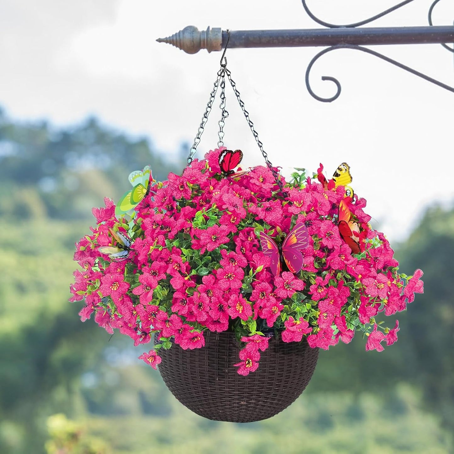 ‌20 Bundles Artificial Flowers for Outdoors‌ with 6 Faux Butterflies, UV Resistant ‌Fake Flowers‌ with Eucalyptus Leaves, ‌Artificial Plants Outdoor‌ for Patio Garden Porch Home Decor (Rose Red)