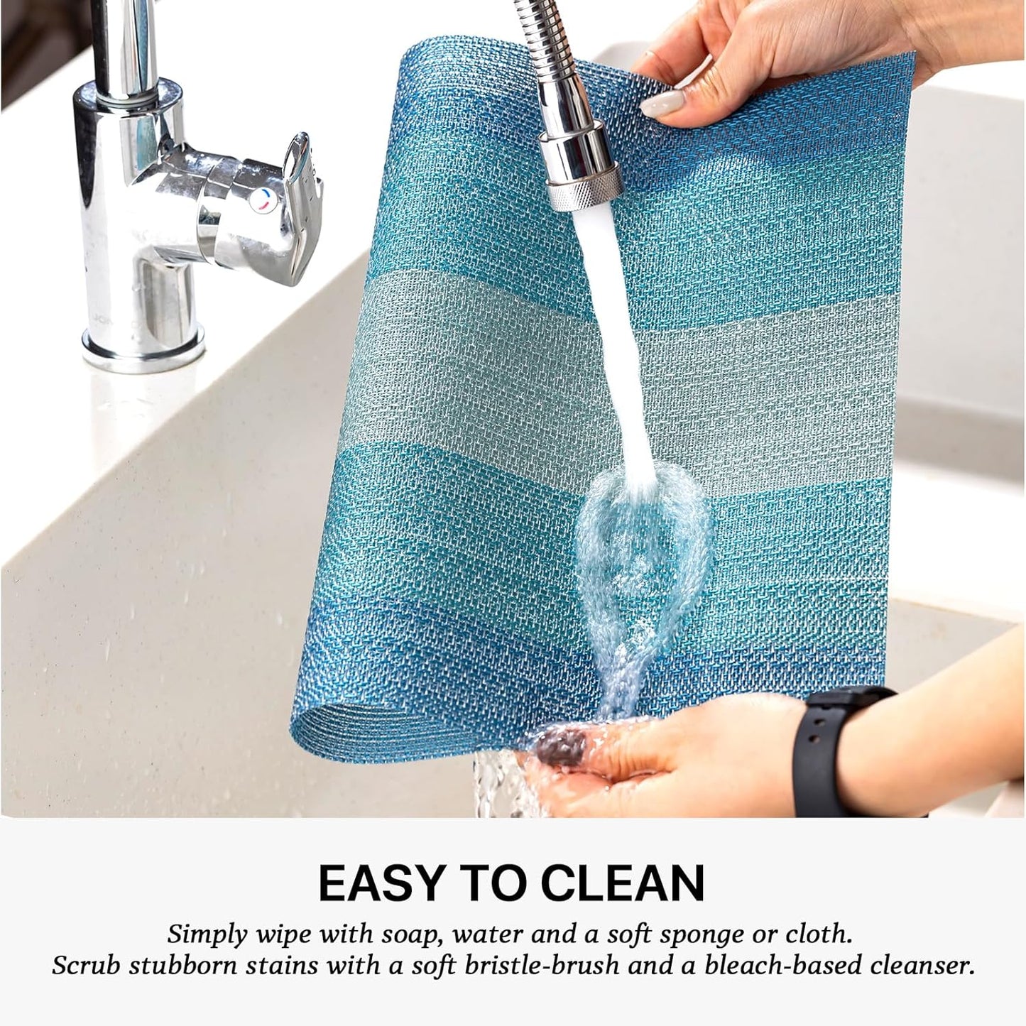 LEXMORE Placemats Set of 4 Vinyl/Plastic Woven Place Mats for Kitchen Table Indoor/Outdoor Washable Placemat Wipeable Dining Table Mats(B-Ocean Geode)