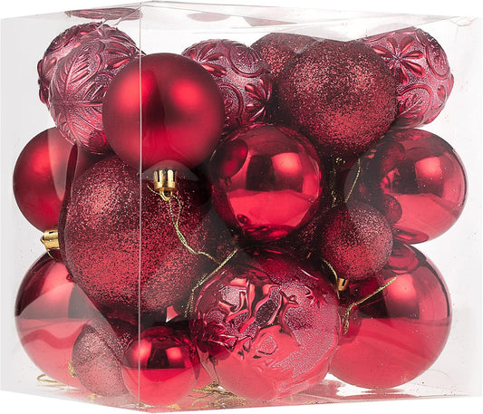 Senjie Red Shatterproof Christmas Ball Ornaments, 32 Pcs, Plastic, Eclectic Style, Wedding & Christmas Occasion