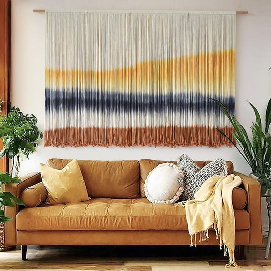 Flber Macrame Wall Hanging Extra Large Dip-Dyed Coastal Tapestry Boho Wall Decor for Living Room Bedroom Above Couch 57" W x 35" L