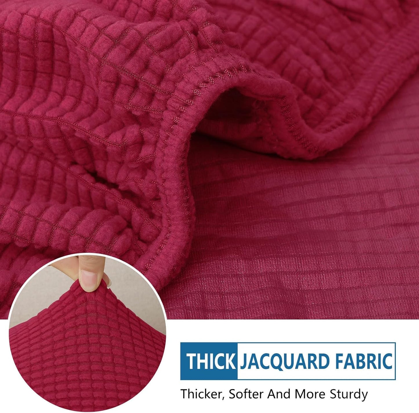 hyha Waterproof Couch Cushion Covers for Pets, Non Slip Sofa Seat Cover for Dogs Washable, Soft Thick Stretch Jacquard Fabric, Sofa Slipcovers with Elastic Bottom (1 Piece for Large, Wine Red)