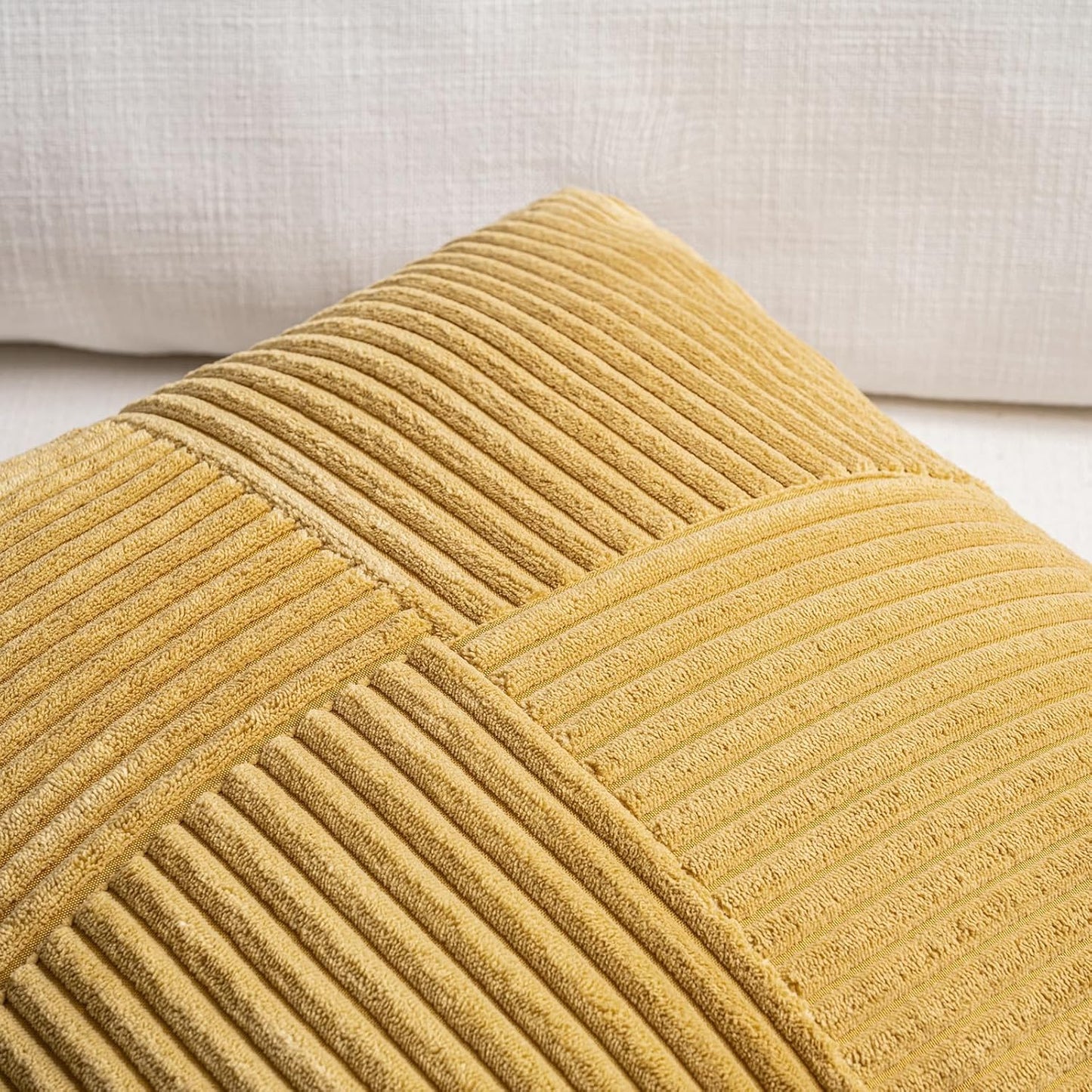 Fancy Homi 2 Packs Mustard Yellow Lumbar Decorative Throw Pillow Covers 14x24 Inch for Couch Bed, Rustic Farmhouse Boho Home Decor, Soft Striped Corduroy Rectangle Accent Cushion Case