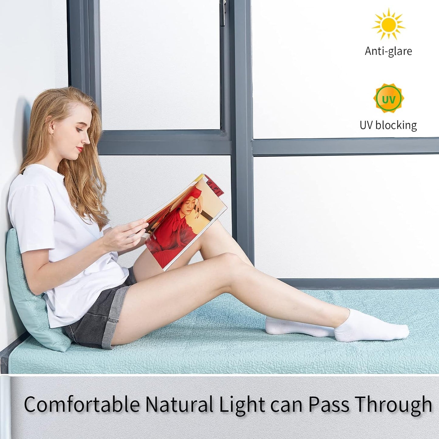 Frosted Glass Window Film with Tools,Reusable Window Privacy Film,Static Clings Window Film Kit for Home Bathroom and Office. (White, 35.4Inch×157.4Inch)