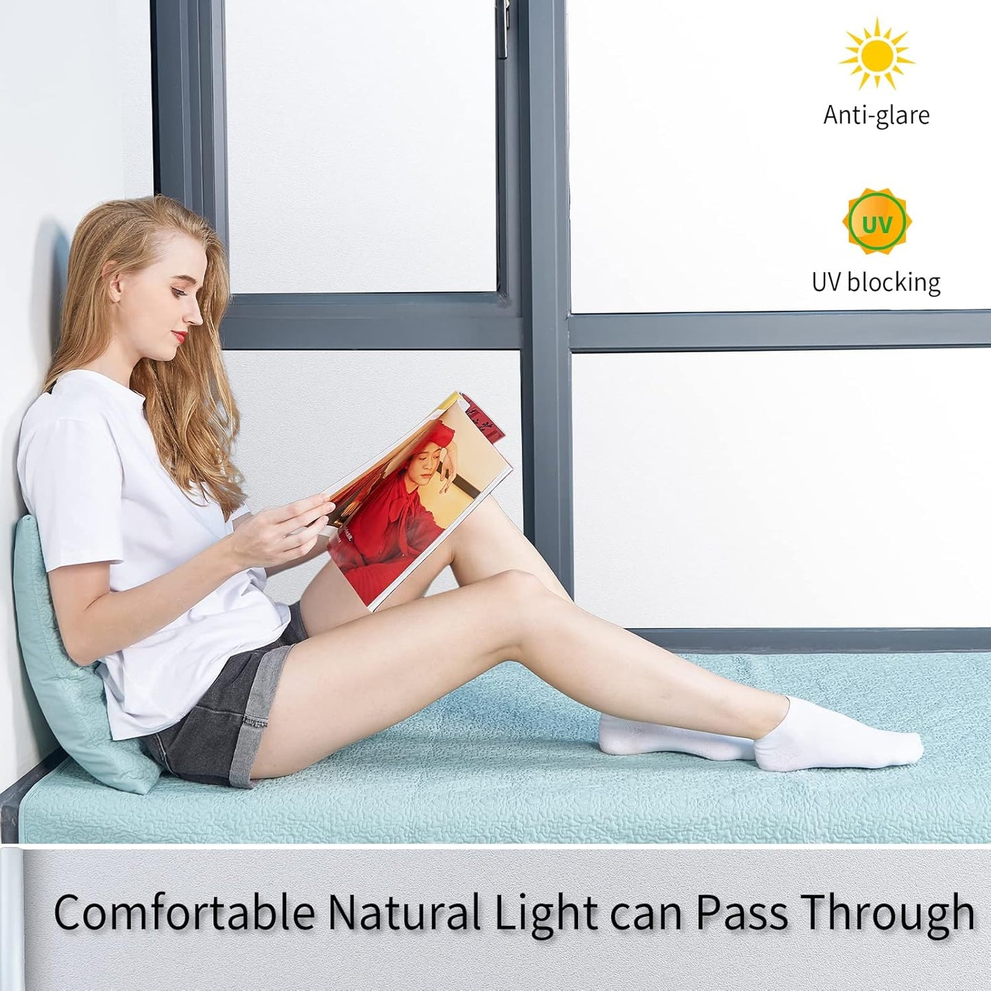 Frosted Glass Window Film with Tools,Reusable Window Privacy Film,Static Clings Window Film Kit for Home Bathroom and Office. (Pure, 35.4Inch×78.7Inch)