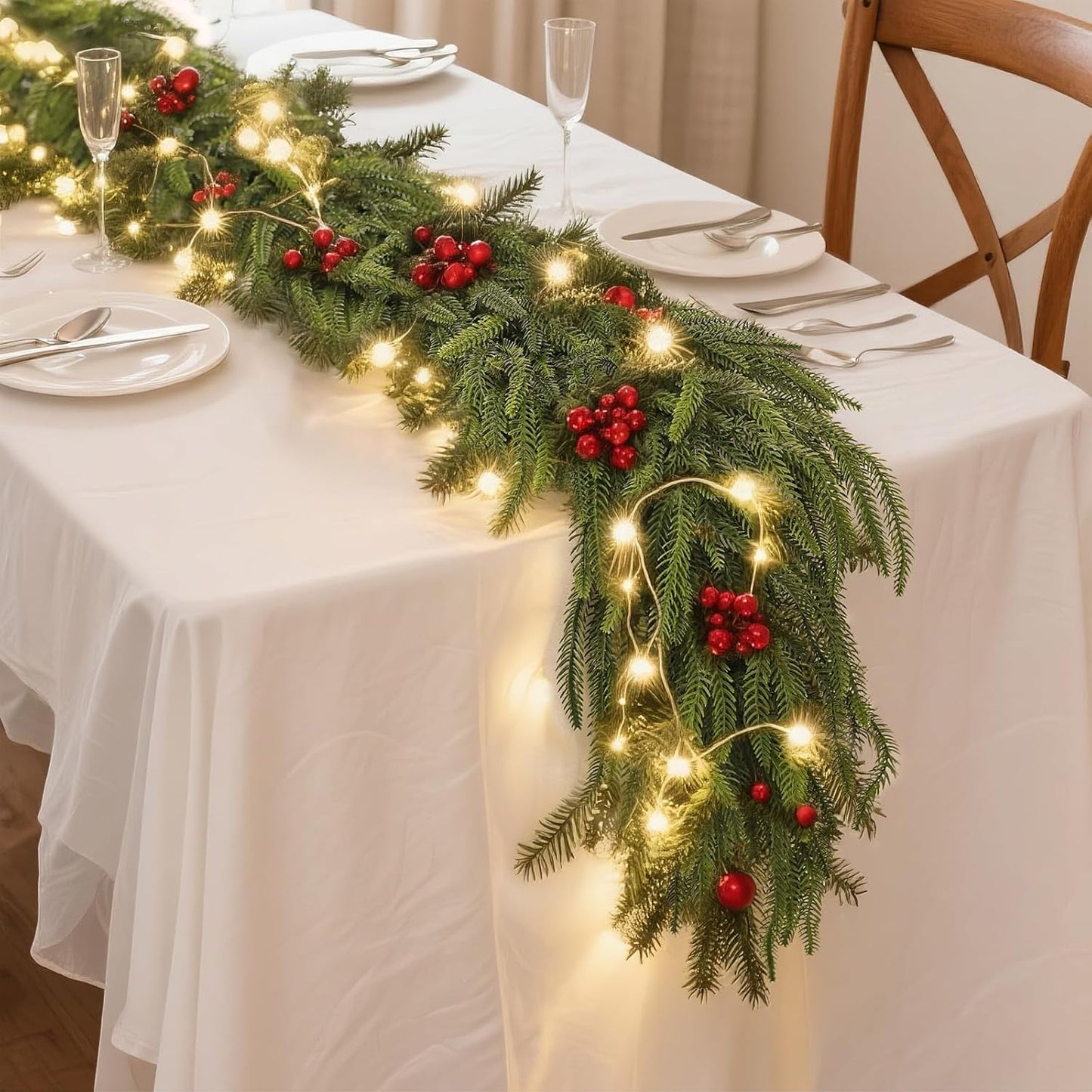 5FT Christmas Norfolk Pine Garland -2PCS, Artificial Pine Needles Garlands Faux Greenery Fake Garland for Holiday Fireplace,Table,Window,Stairs,Mante,Indoor Outdoor Decor