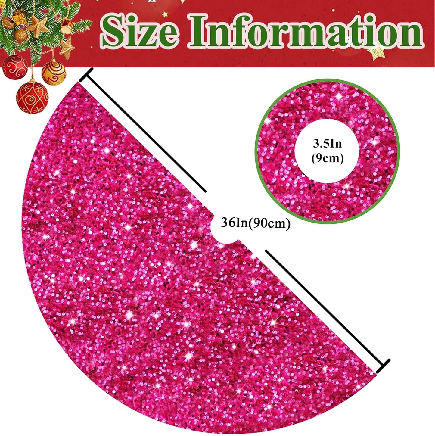 MODFUNS Glitter Tree Skirt 36 Inch Velvet Xmas Tree Skirts Hot Pink Sequin Christmas Tree Skirt Thick Sparkly Tree Skirting Cover for Xmas Tree Skirts Merry Christmas Home Glittering Tree Mat