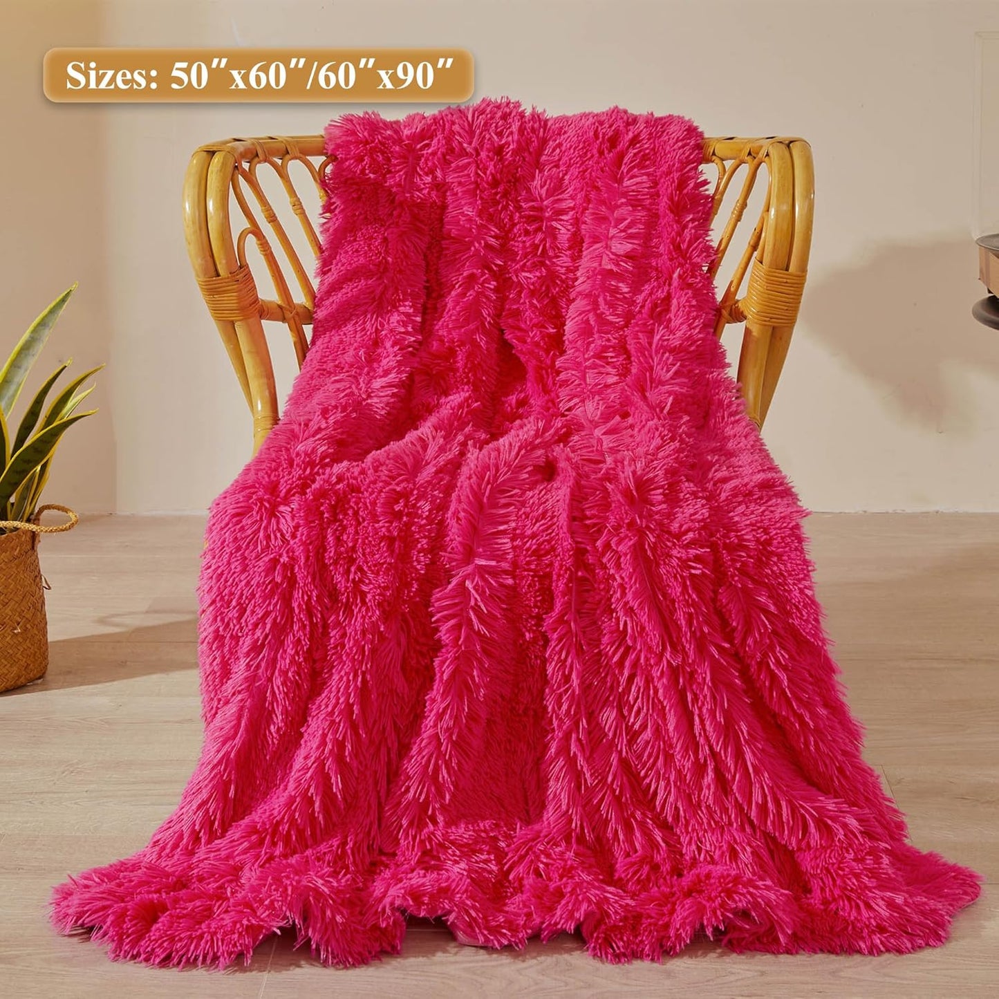 XeGe Luxury Faux Fur Throw, Hot Pink Soft 50x60 Fluffy Blanket, Shaggy Plush Decorative Couch Throw, Cute Furry Fuzzy Office Lap Blanket for Bed Bedroom Living Room, Hot Pink