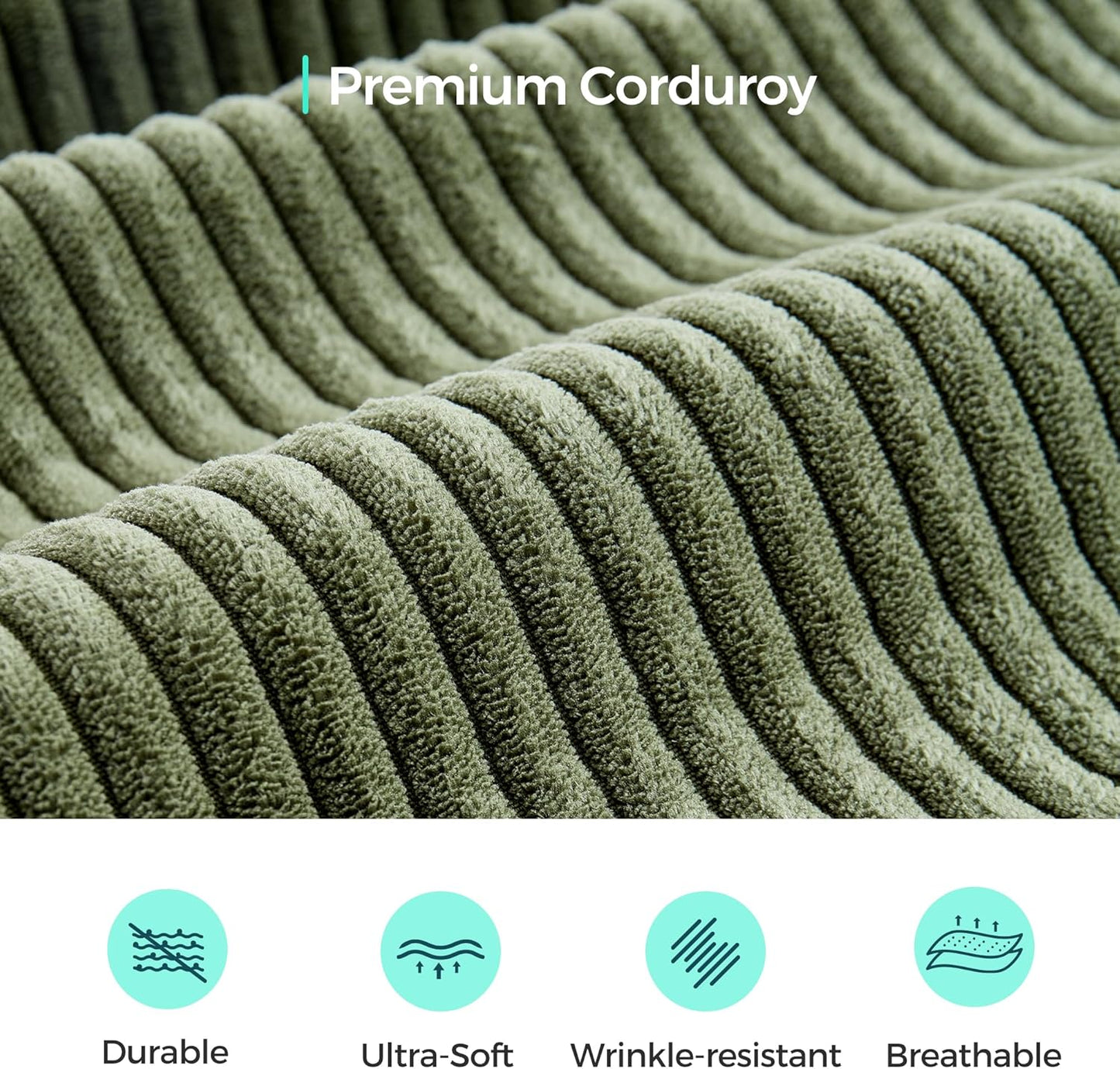 LINSY HOME Modular Sectional Sofa, 134" Boneless Couch L Shaped 4-Seat Sofa with Movable Ottoman, Corduroy Sectional Cloud Couches for Living Room, No Assembly Required, Green