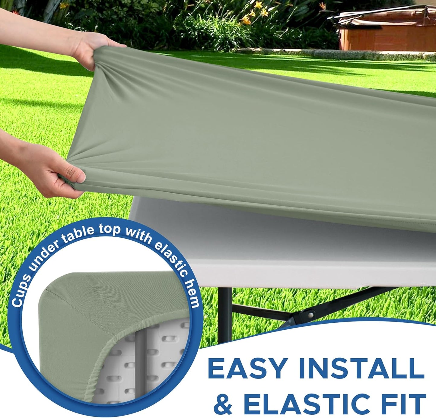 Fitted Tablecloth for 6 Foot Rectangle Tables-6 Pack Sage Elastic Outdoor Picnic Table Cover-Spandex Stretch Folding Table Cloths 6 ft for Camping Dining Room Patio Kitchen Banquet Party