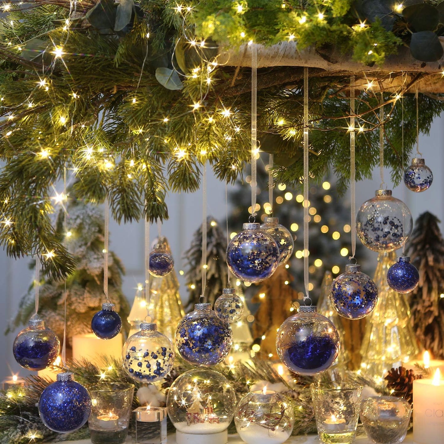 Sea Team Shatterproof Clear Plastic Christmas Ball Ornaments Decorative Xmas Balls Baubles Set with Stuffed Delicate Decorations (60mm/2.36 inch 30-Pack, Royal Blue)