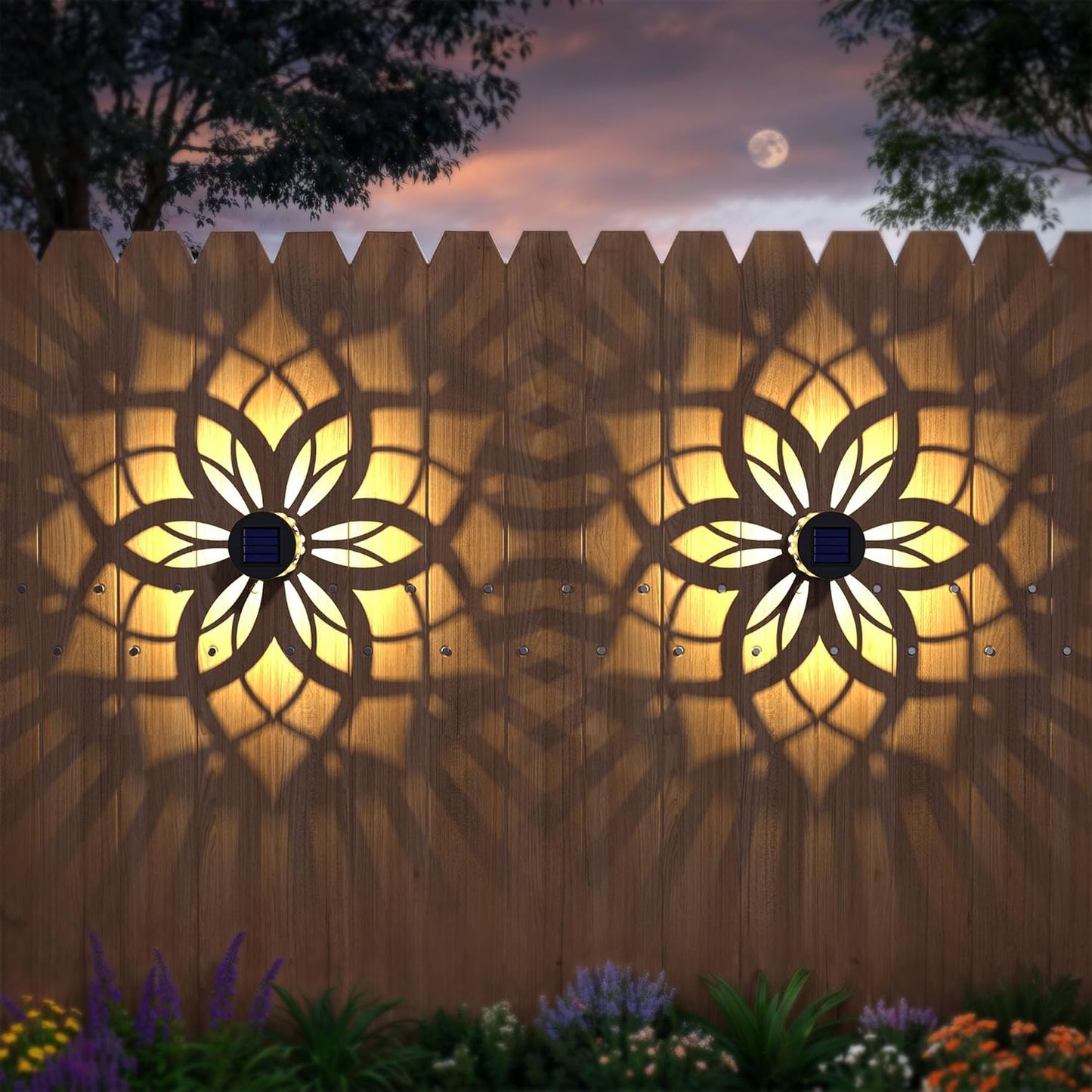 4 Pack Solar Fence Lights Metal Solar Powered Outdoor Wall Deck Step Lights Mandala Theme Waterproof Fence Light for Garden Post Patio Backyard Yard Decor, Gardening Gifts for Women Mom Grandma