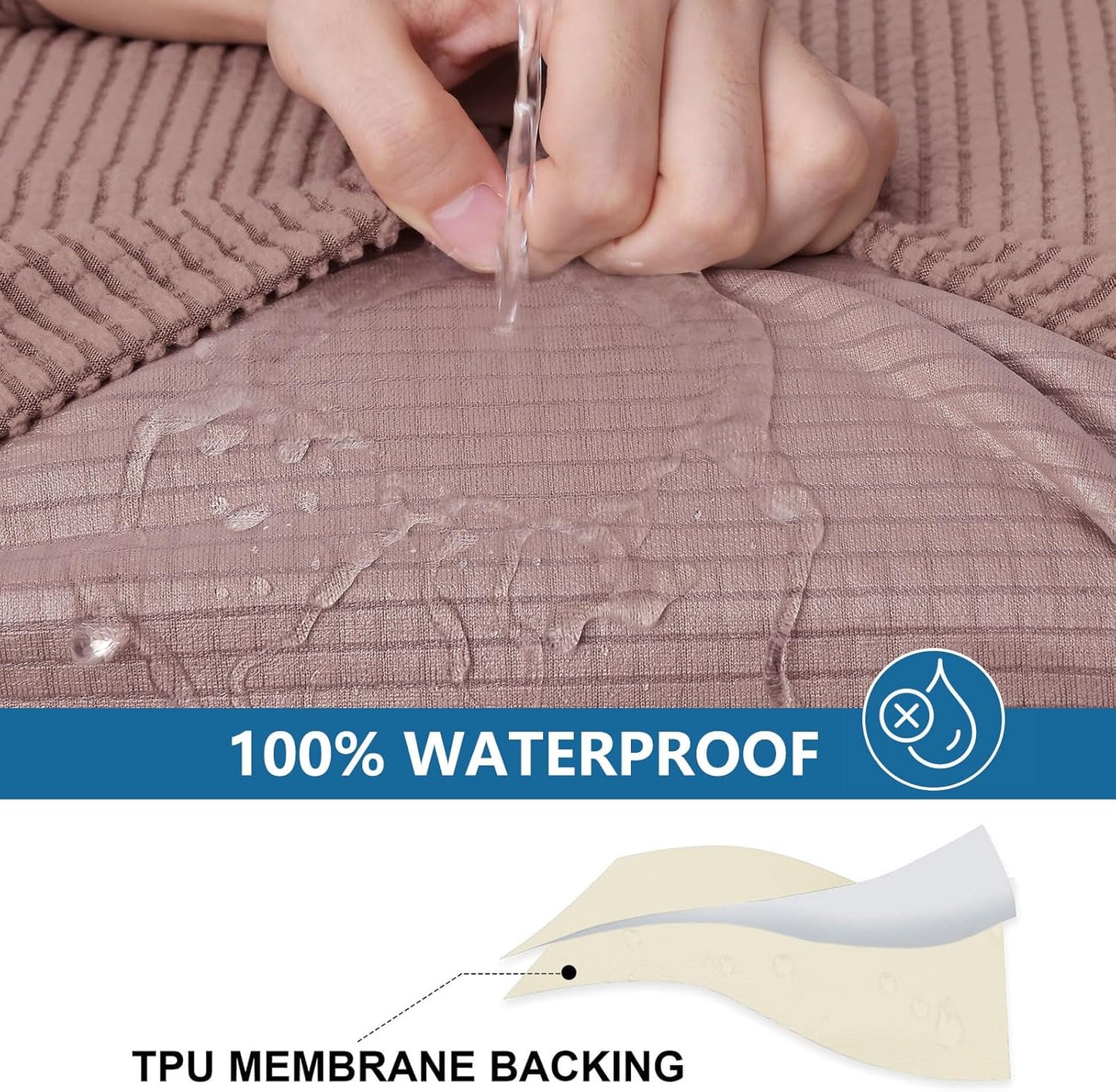 hyha Waterproof Couch Cushion Covers for Pets, Non Slip Sofa Seat Cover for Dogs Washable, Soft Thick Stretch Jacquard Fabric, Sofa Slipcovers with Elastic Bottom (1 Piece for Backrest L, Camel)