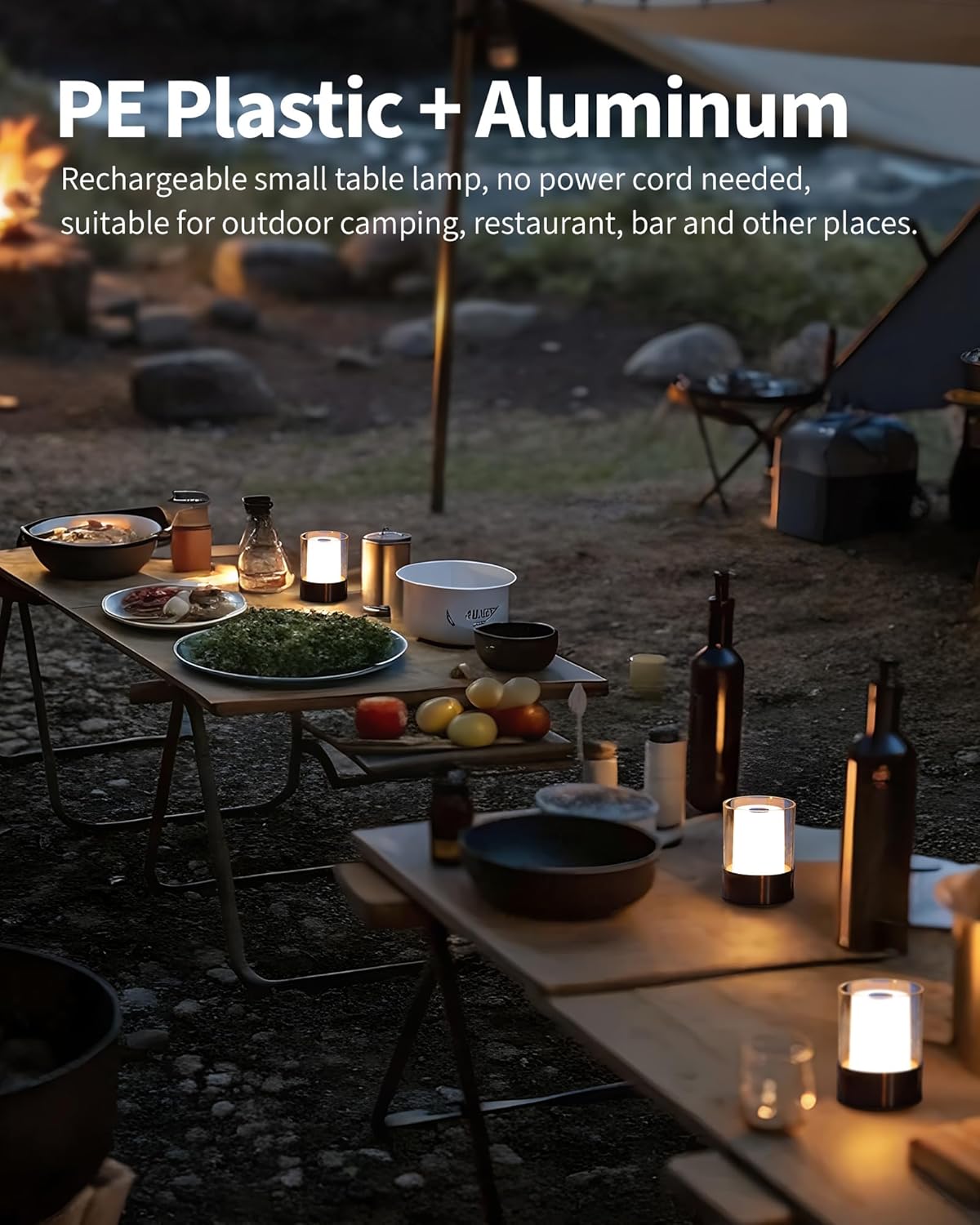 LED 4" Mini Cordless Table Lamp 2 Pack, Outdoor Waterproof Lamp, Rechargeable Battery Operated Lamp, Portable Touch Night Light for Dining Room, Camping, Nursery, Baby, Bar, Party (Black)