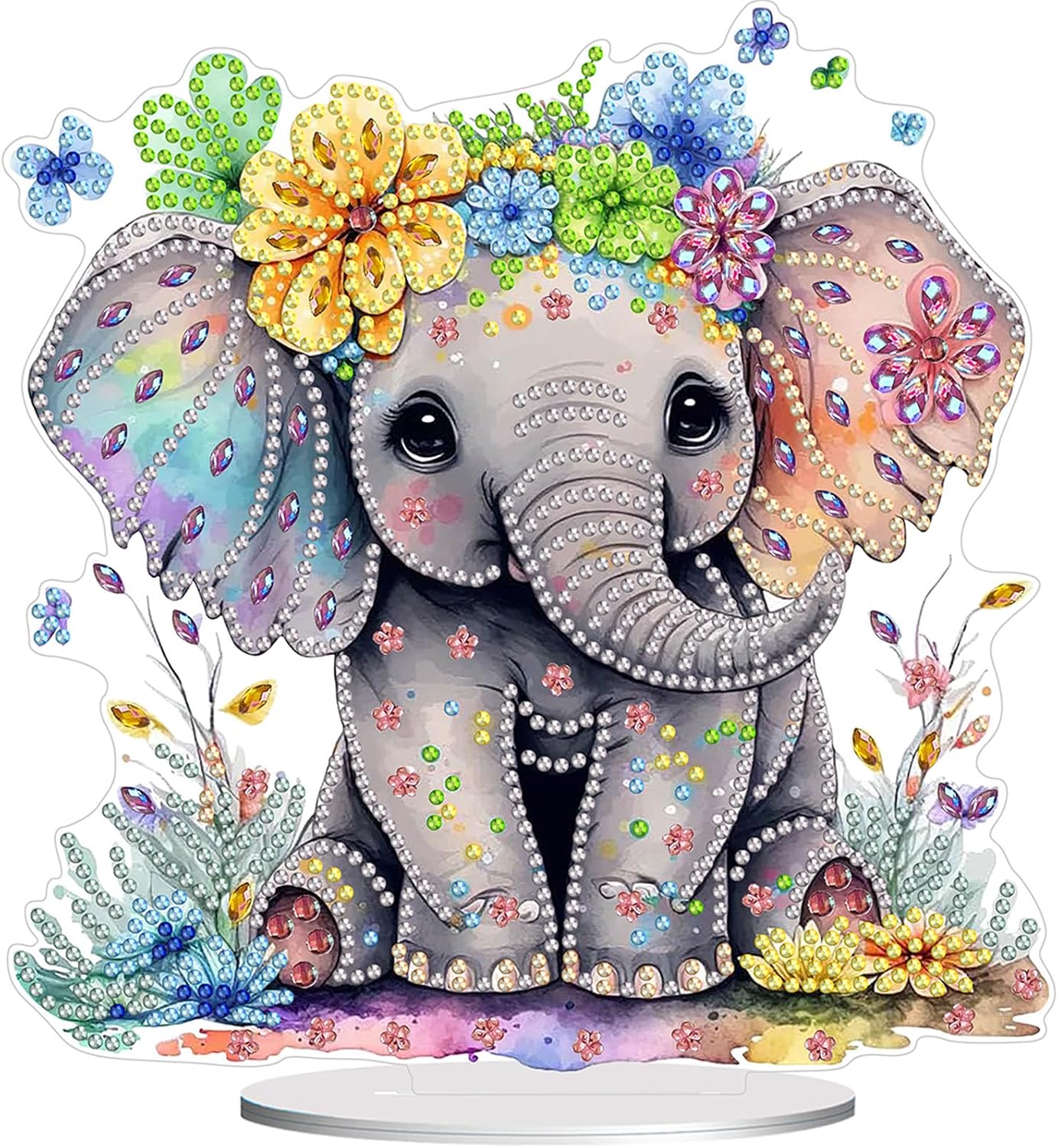 Diamond Painting Kits for Adults Beginners, 5D Full Drill Elephant Crystal Art Desktop Ornament, DIY Single Sided Home Office Desk Decor, Creative Craft Gift Set with Tools