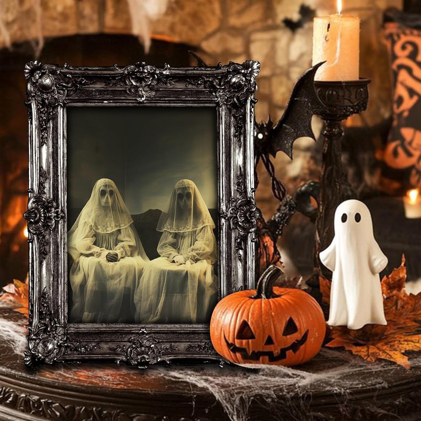 15 Halloween Gothic Mansion Haunted Horror Picture Frames, Waterproof Durable, with 80pcs Self Adhesive Dots, Photo Decorations For Haunted Home Family Castle Masquerade Party 2025 Color