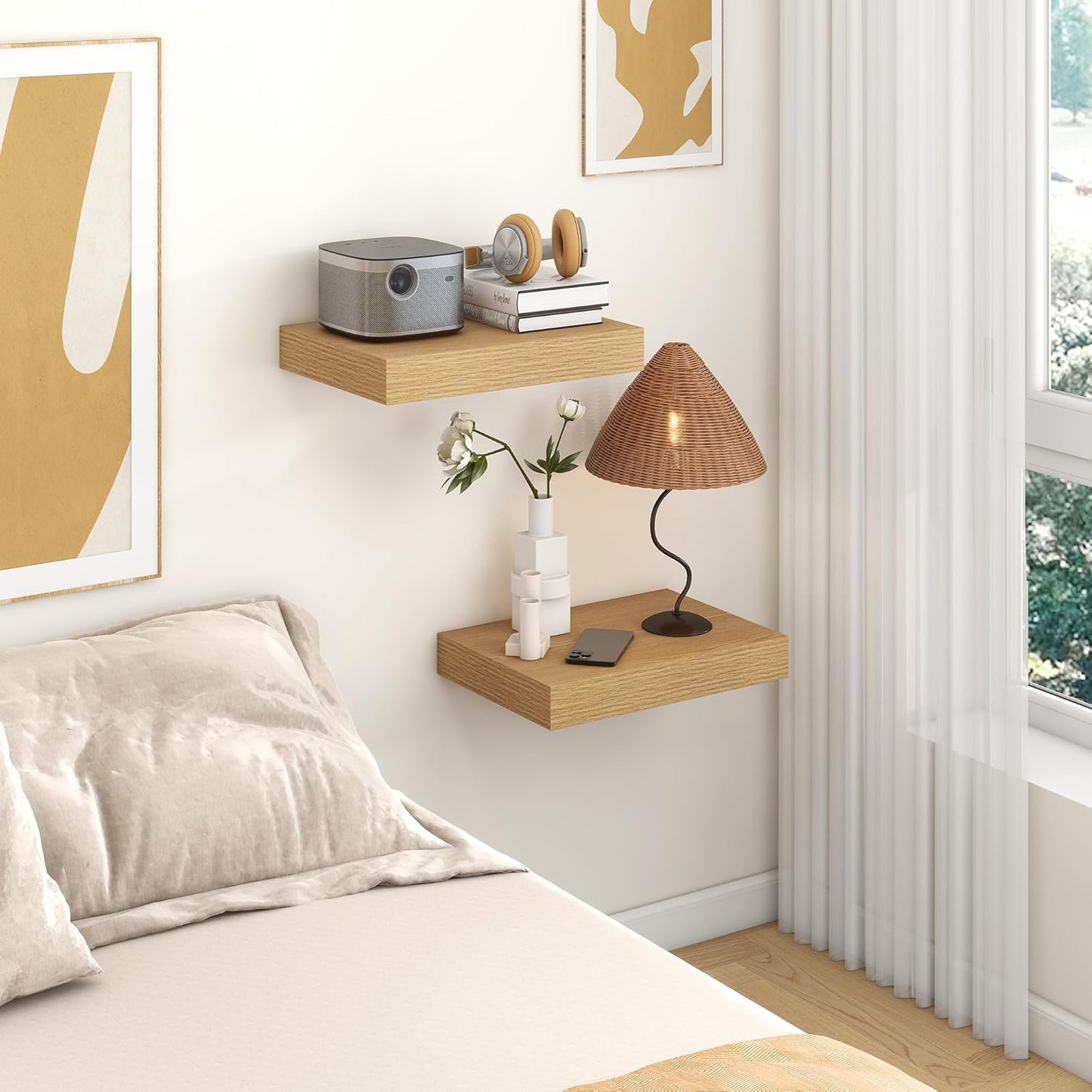 Deep Floating Shelves for Wall | 16 Inch Wide x 12 Inch Deep Floating Shelves Set of 2 | Rustic Oak Wide Wall Shelves | Bookshelf Laundry Shelf TV Shelf Nightstand