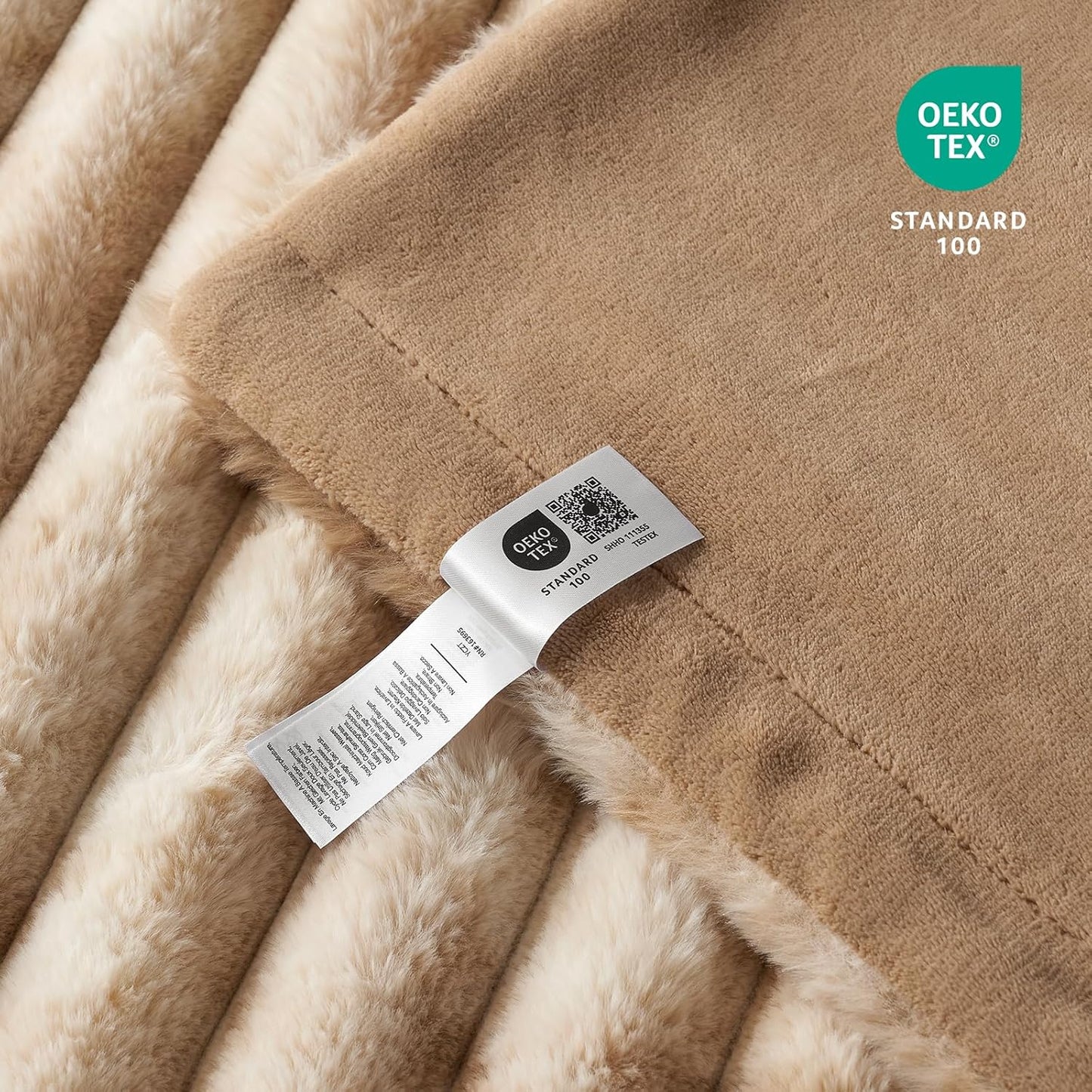 Cozy Bliss Faux Fur Throw Blanket for Couch, Cozy Warm Plush Striped Blanket for Sofa Bedroom Living Room, 50 * 60 Inches Tie-dye Kahki