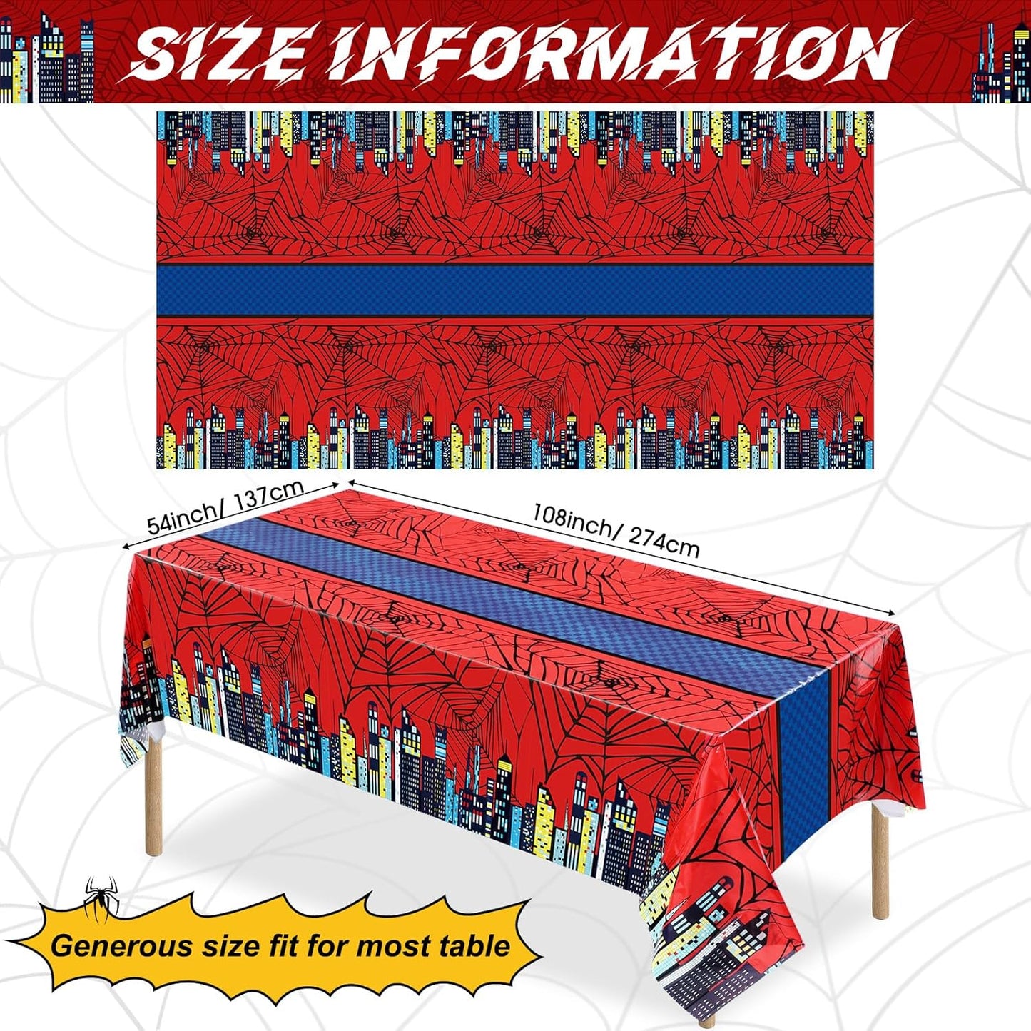Oudain 5 Pcs Spider Tablecloth 108 x 54 in Red and Blue Plastic Disposable Table Covers City Web Theme Birthday Party Decorations Large Table Cloths for Party Indoor Outdoor (Classic)