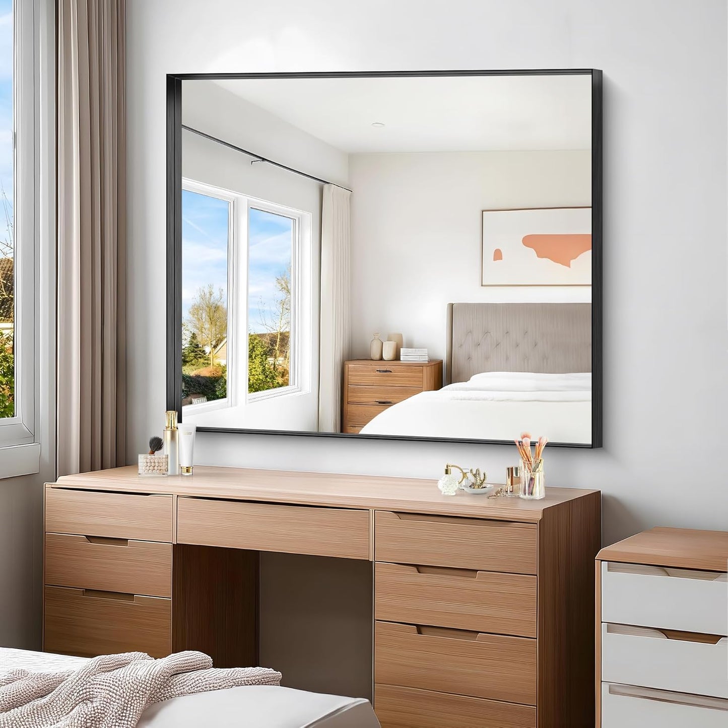 Black Bathroom Mirror, 40x48 Inch Rectangular Framed Mirror, Large Wall Mounted Bathroom Vanity Mirror Over Sink for Bedroom,Restroom, Living Room, Hangs Vertically or Horizontally