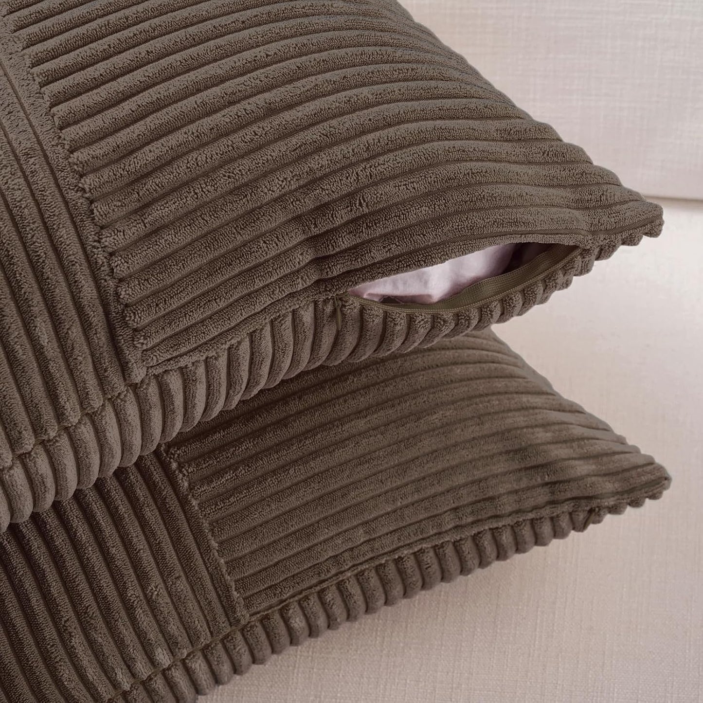 Fancy Homi 2 Packs Dark Brown Euro Decorative Throw Pillow Covers 28x28 Inch for Couch Bed, Rustic Farmhouse Boho Home Decor, Soft Corss Corduroy Patchwork Textured Square Cushion Case 71x71 cm