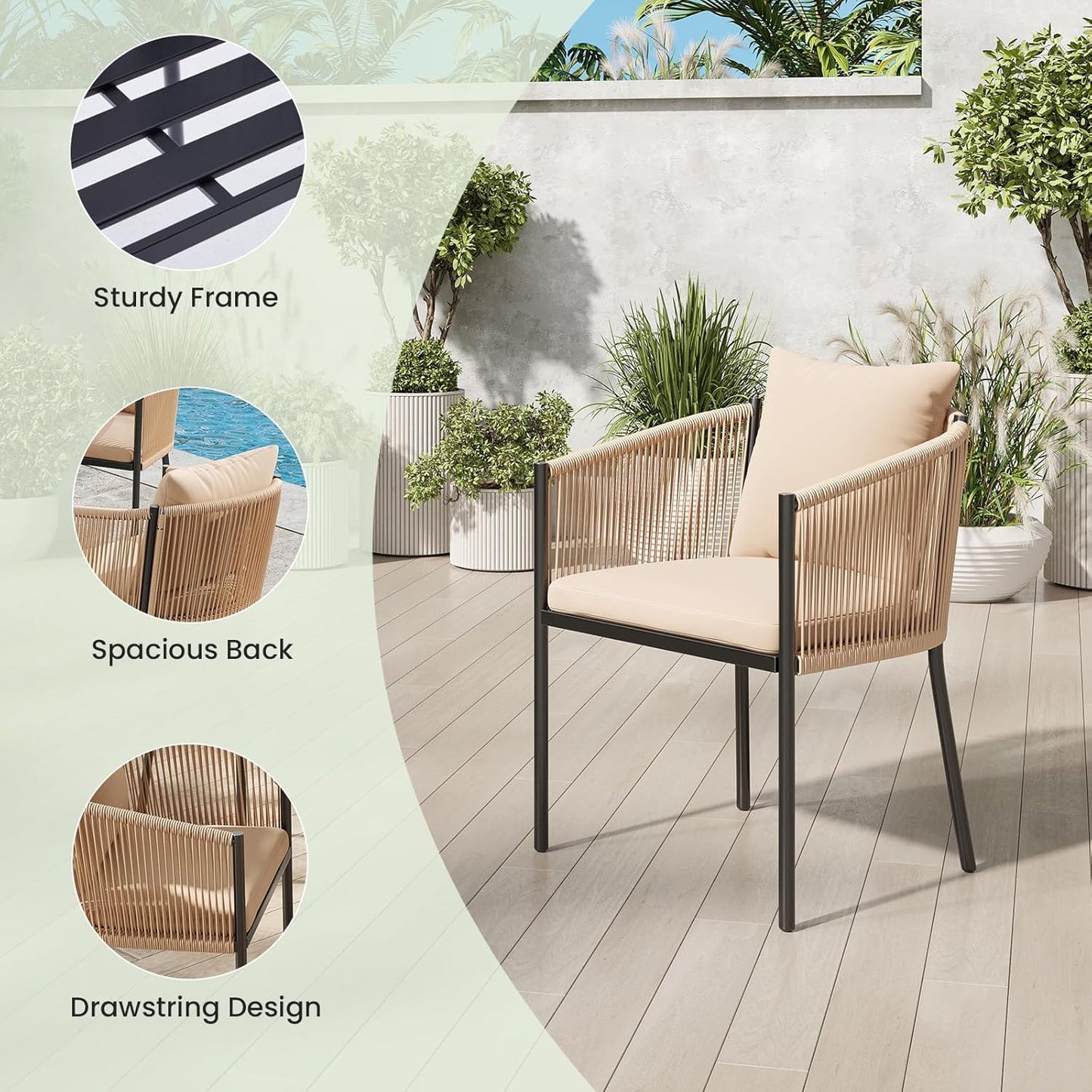 Soohow Outdoor Furniture Set for 2, Outdoor Dining Set Patio Chairs 2 Piece, Rattan Wicker Patio Furniture Chairs with Cushions for Garden, Deck, Backyard, Poolside