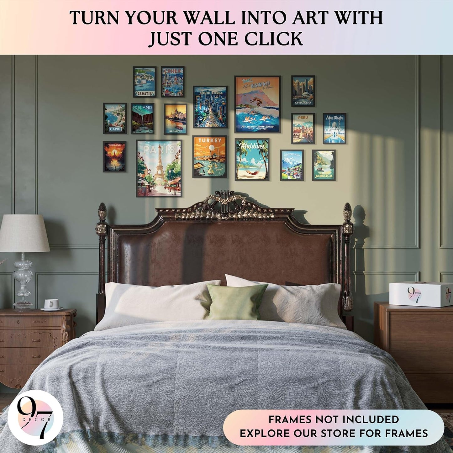 97 Decor LARGE 11x14 Vintage Travel Posters Wall Art - Retro Travel Decor For Home, Traveling Art Prints Around World Destination Pictures Famous City Artwork For Classroom (Unframed)