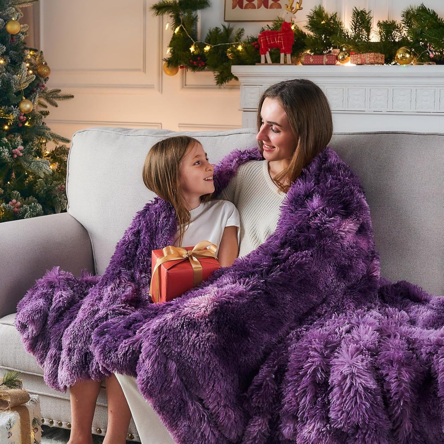 GONAAP Fuzzy Faux Fur Throw Blanket Queen Size Tie-dye Violet Purple Super Soft Cozy Plush Fuzzy Shaggy Blanket for Couch Sofa Bed (Tie-dye Violet Purple, Queen(90"x90"))
