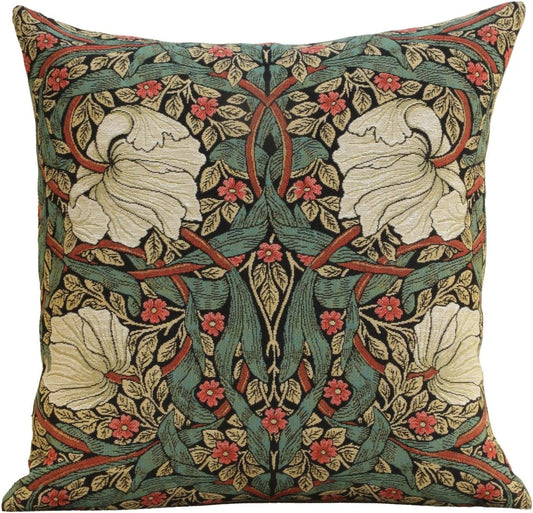 Charlotte Home Furnishings Pimpernel Red Green Floral Throw Pillow Cover 18” x 18” – Double-Sided Tapestry Cushion Cover for Couch, Sofa, or Bed | 100% Cotton Jacquard Woven in Europe