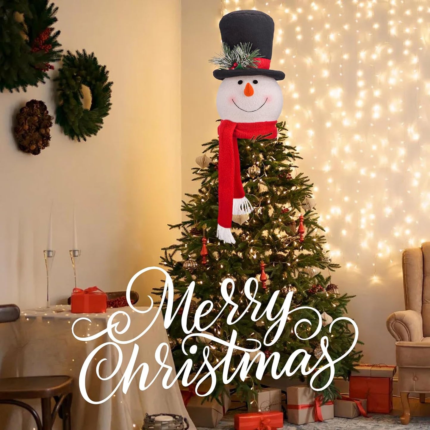 Christmas Tree Topper Snowman – Cute Hugger Santa Xmas Snowman Tree Topper, Christmas Tree Decoration for Holiday & New Year, Fits 4–7.5 FT Christmas Trees