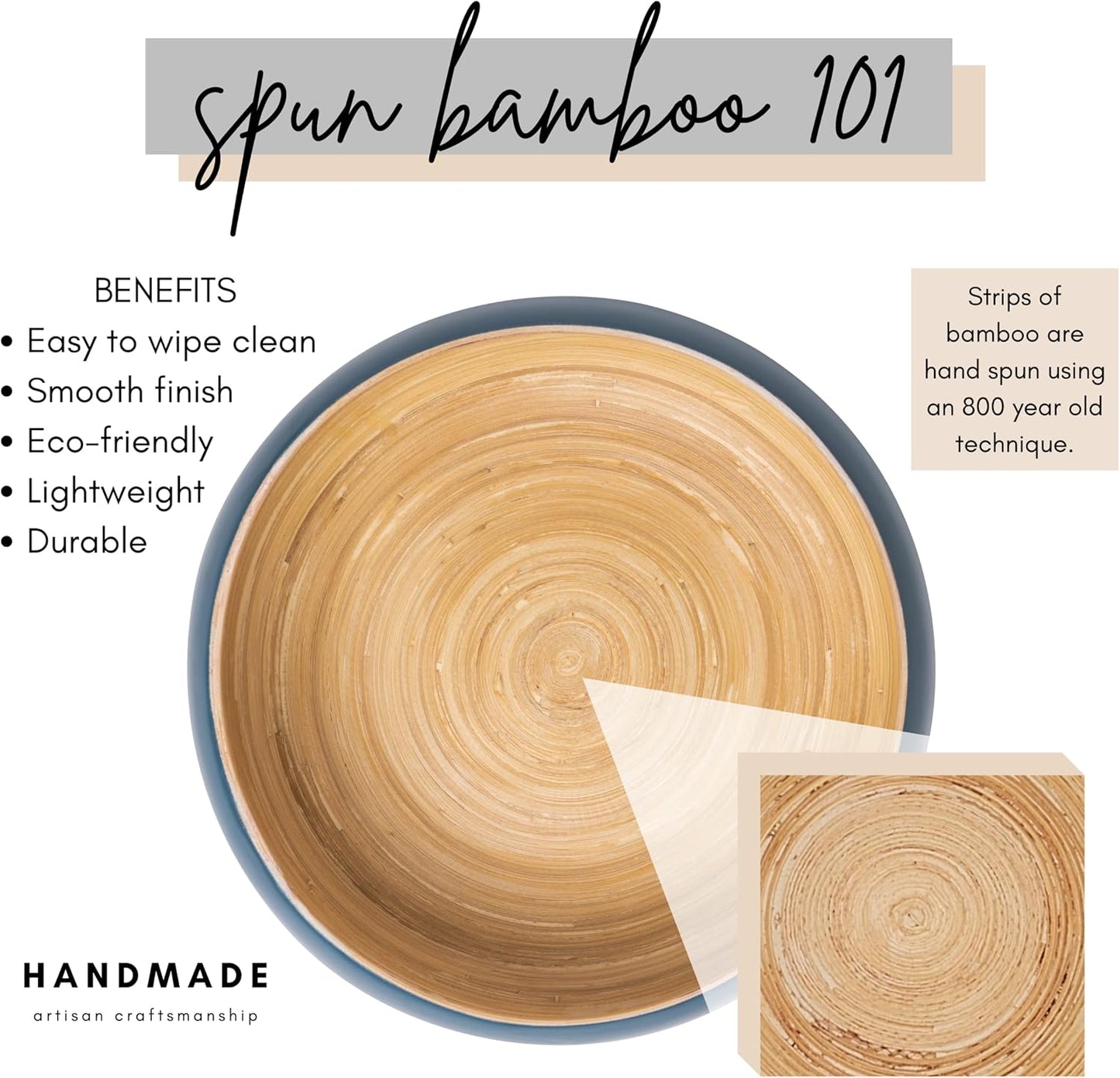 Fruit Bowl For Kitchen Counter, Decorative Bowl, Large Serving Bowl Or Fruit Basket For Kitchen Spun Bamboo (Blue)