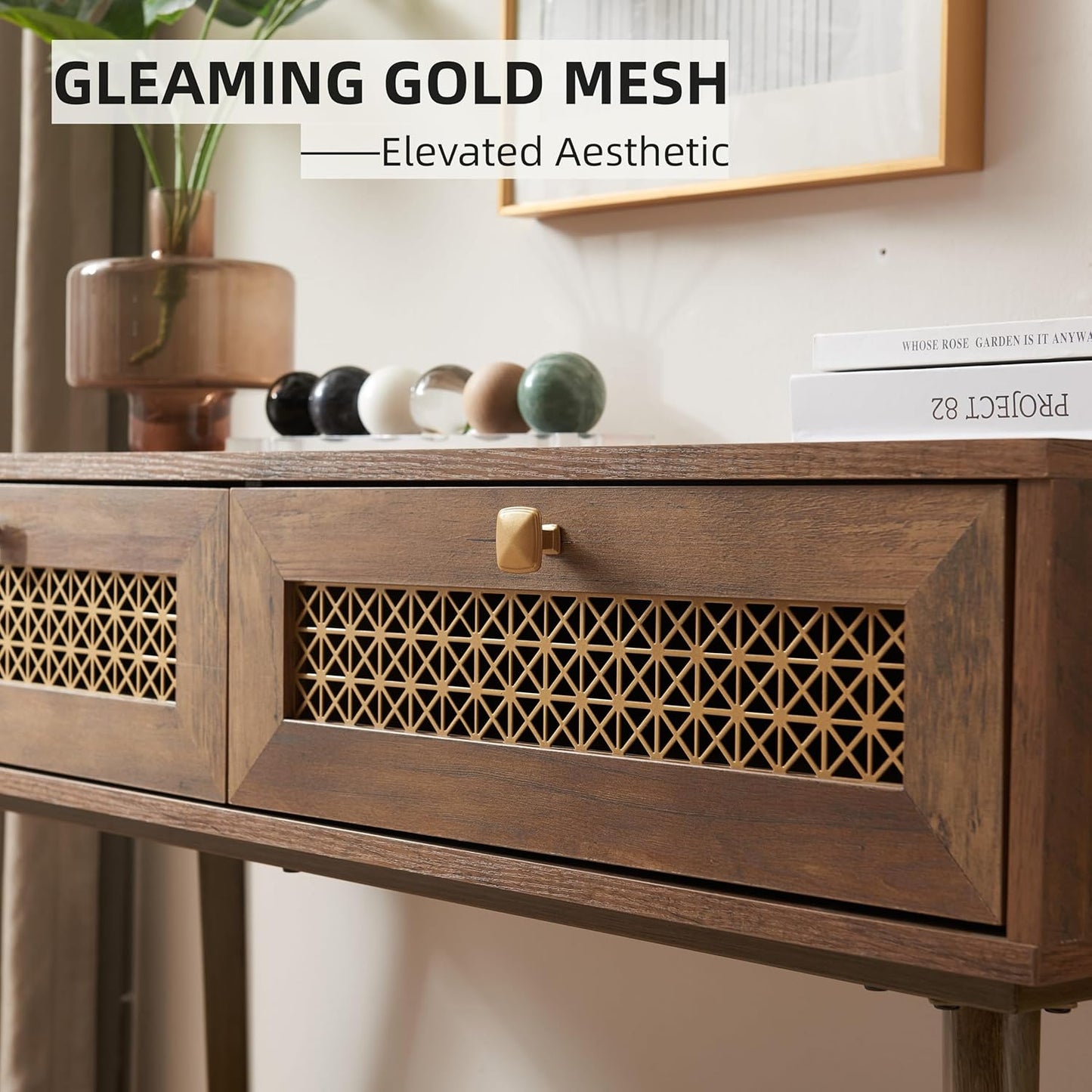 Narrow Sofa Table with Two Drawers and Shelf, Modern Style Wooden Console Table for Living Room, Entryway, Hallway, Rustic Oak