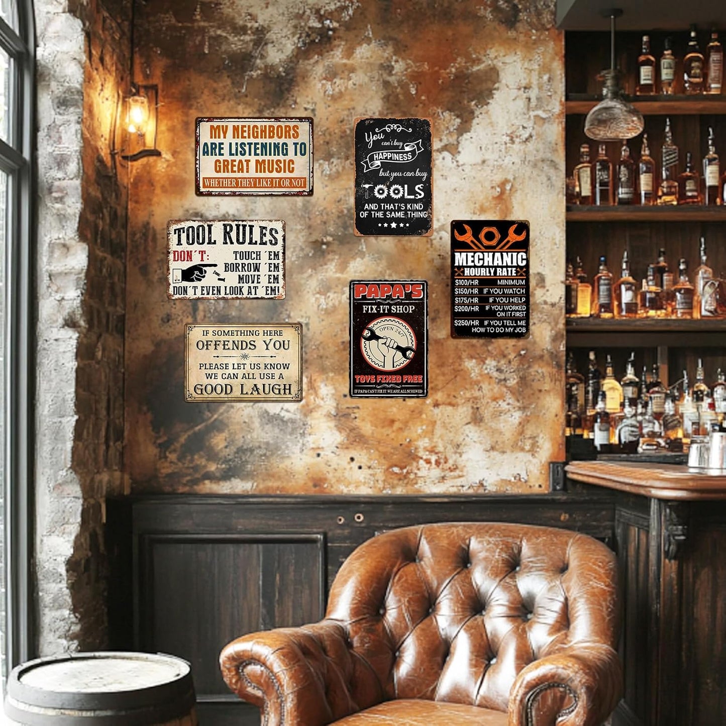 Garage Signs Metal Wall Decor - Vintage Tool Rule Metal Tin Signs for Men, Funny Shop Accessories Bar Decoration for Man Cave 8x12 Inch