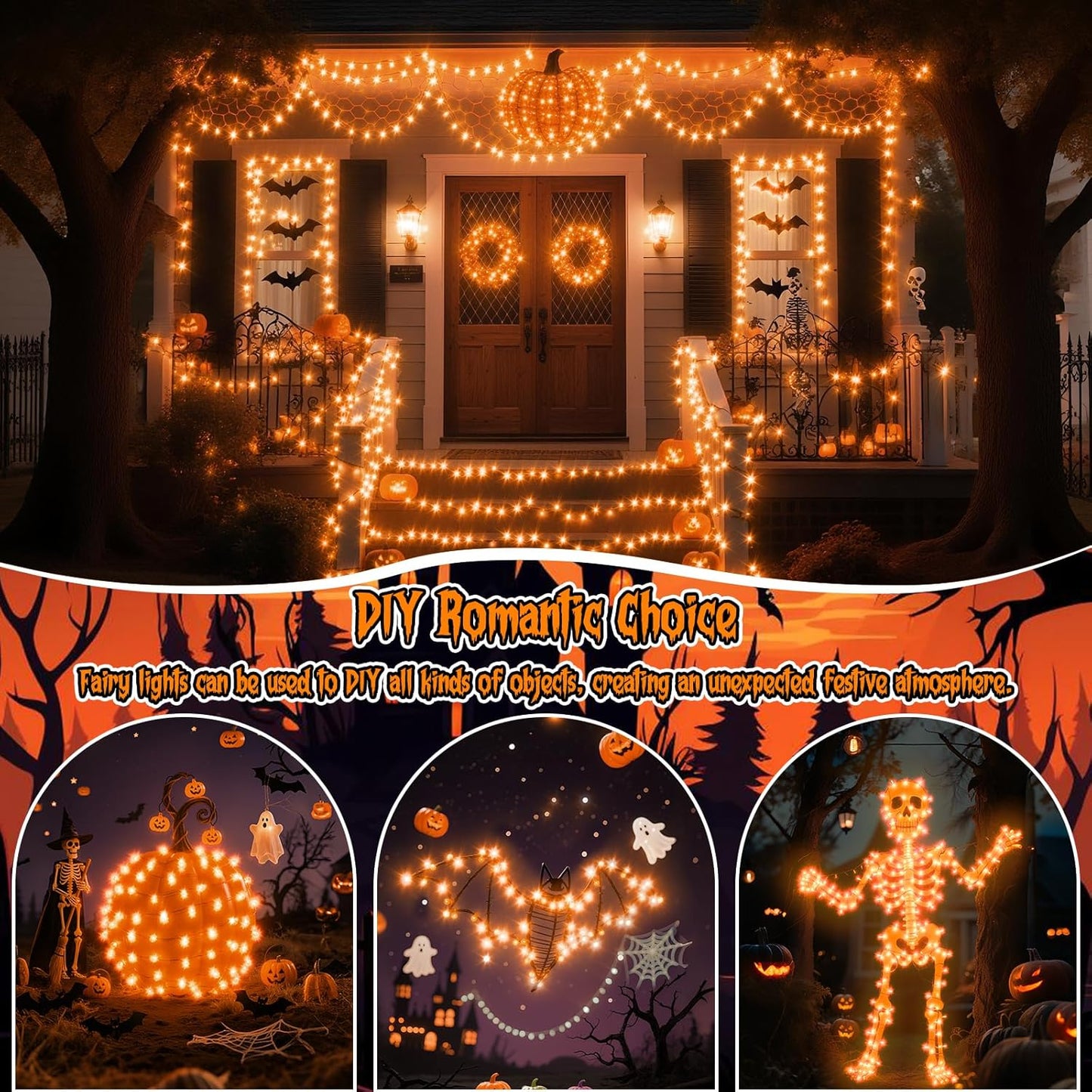 TingMiao Halloween Orange Fairy Lights Battery Operate,7.2ft 20 LEDs String Lights Silver Copper Wire for Hallowen Christmas DIY Decoration Wedding Party (6 Pack)