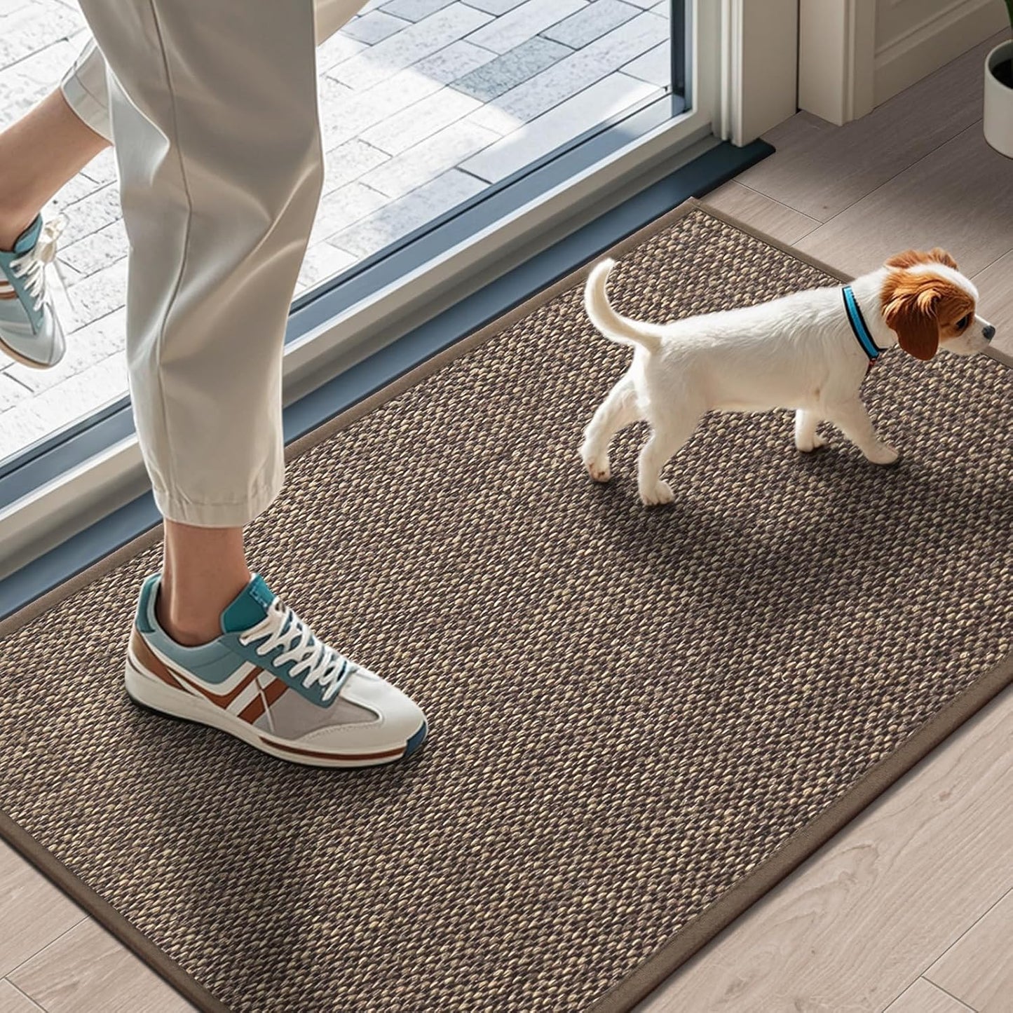 LEKEEPGO Door Mat 17"x29", Non Slip Door Mat Indoor Entrance, Rubber Backing Indoor Door mat Washable Absorbent Low-Profile Doormat Front Entryway Entry Resist Dirt Inside Door Mats, Brown