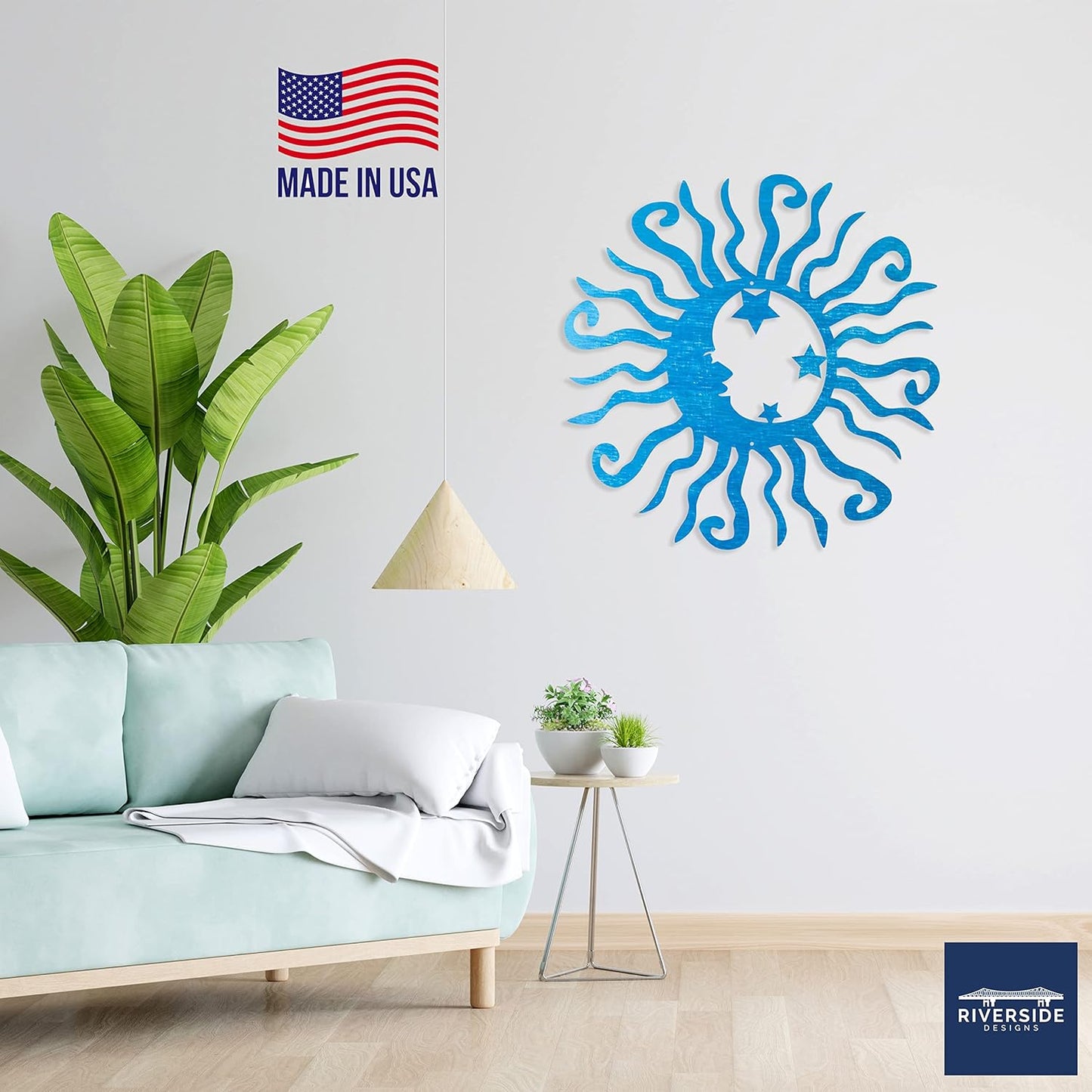 Riverside Designs Wacky Solar Moon Metal Wall Art Steel Outdoor Decor | Heavy-Duty and Waterproof | Made in USA (Teal, 12L x 12W)