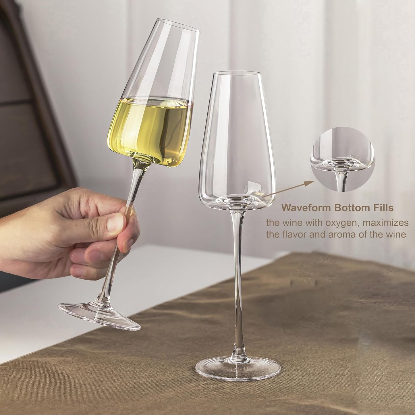 Champagne Flutes Glass Set of 2, Crystal Champagne Glasses 9OZ/ 270ML, Hand Blown Mimosa Glasses, Unique Champagne Gift for Wedding, Engagement Gift