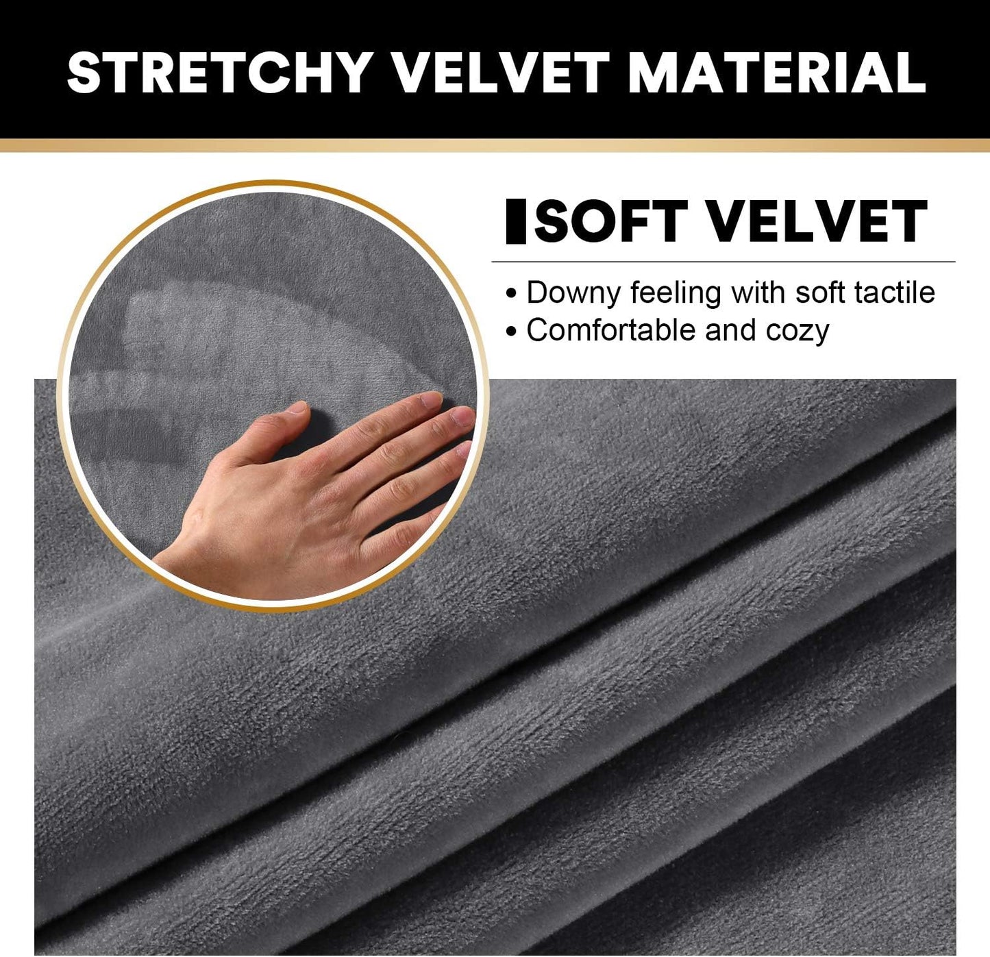 PrinceDeco Sectional Couch Covers Velvet Cushion Covers for Sectional Couch Washable Cushion Covers for Sectional Sofa Pet Friendly Sectional Sofa Slipcovers(1 Chaise Back+ 3 Sofa Back,Grey)