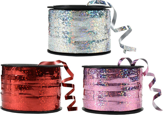 BEISHIDA Red Pink Silver Curling Ribbons Balloon String Ribbons - 3 Pack 100 Yards for Gift Warppping Valentine Day Birthday Christmas Party Decorations